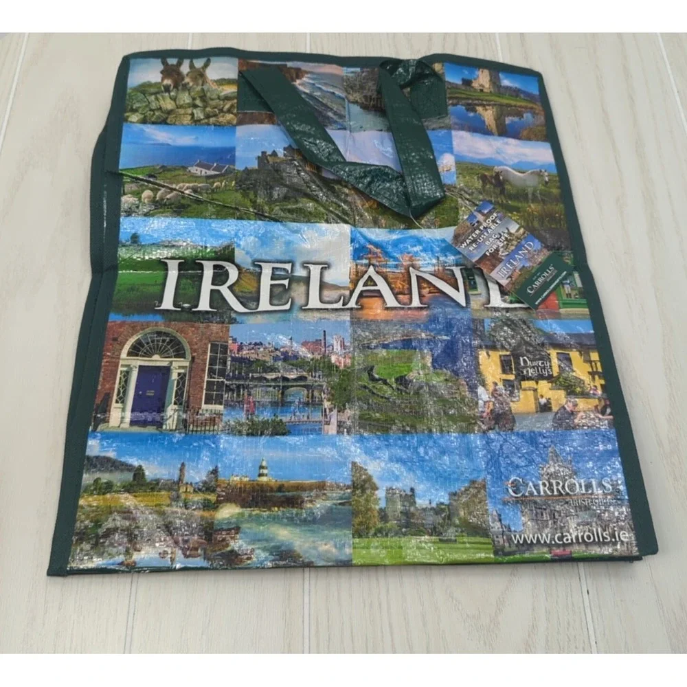 Ireland zippered top plastic coated Shopping Bag Green Carrolls Irish Gifts